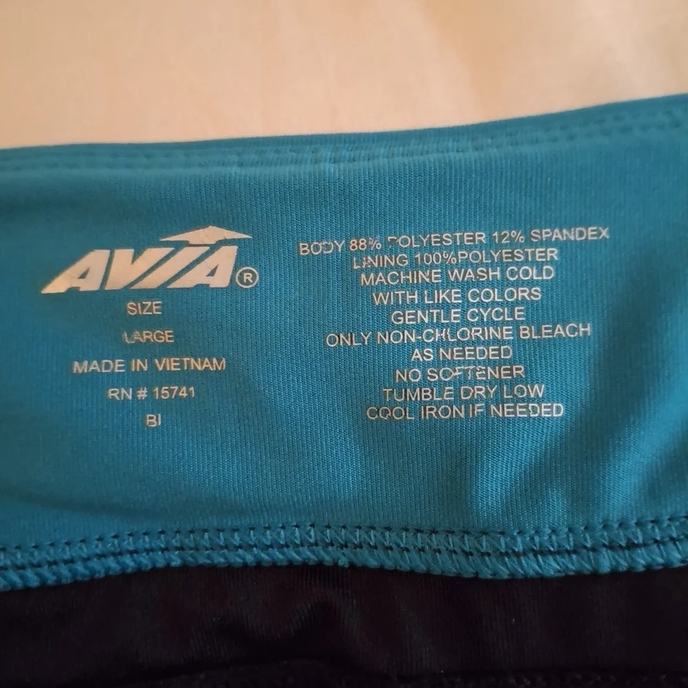 Avia Women's Black Cropped Leggings with Blue Wide Waistband